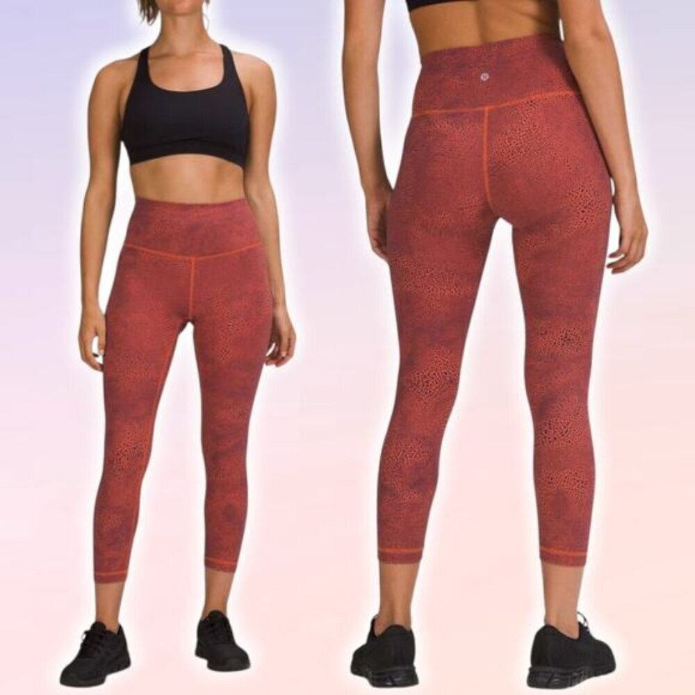 LULULEMON Wunder Train High-Rise Crop 23" Size 6 Crackle Glaze Vintage Orange